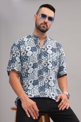 Kaleidoscope Printed Half sleeves Kurta Shirt-M