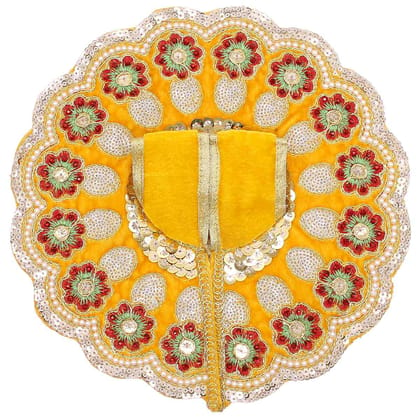 heavy flower decorated laddu gopal ji velvet dress ( yellow )-1