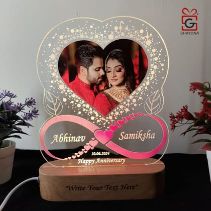 SHAYONA Acrylic 3D LED Photo Lamp, Personalized Heart Shape, Digital UV Printed Photo, Anniversary Gift for Couples, Wife, Husband, Parents, Customized Photo, Name and Date,Multicolor 28CM-Multi 