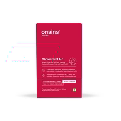 Origins Nutra Cholesterol Aid |Cholesterol Balance, Helps Reduce LDL, Boosts HDL |Plantsterols, Pomegranate Extract, Eriocitrin, Policosonal | Vegan-Friendly|GMP Certified|For Men & Women|28 Veg 