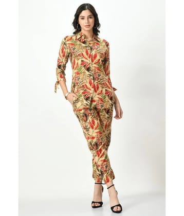 Maurya Womens Co Ord Set Cream Floral Print Shirt Collar 3/4 Sleeve Co Ord Set | Co Ord Women | Cord Set Women | Cod Sets Women | Coords Set Women - None