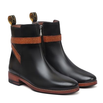 Tan Croco Leather Wrapped Strap Black Leather Bryce Boots by Brune & Bareskin-40/6