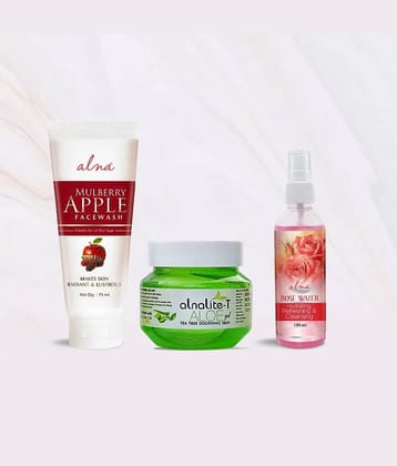 Alna Mulberry Apple Face Wash 75ml with Alnalite-T Aloe Gel 100gm & Rose Water 100gm , Pack of 3