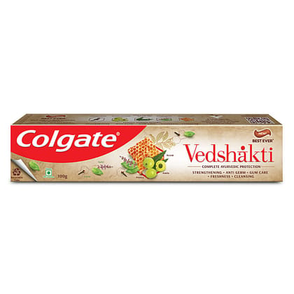 Colgate Swarna Vedshakti Ayurvedic Toothpaste, Anti-Bacterial Paste For Whole Mouth Health, With Neem, Clove, And Honey, 100 G(Savers Retail)