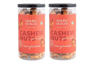 Vishnu Delight Peri Peri Flavor Cashews 85gm Jar - A Fiery Twist on Traditional Cashews, Rich in Protein, Fiber, and Healthy Fats for a Guilt-Free Snack Pack of 2