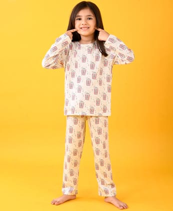 POPCORN GIRLS LONG SLEEVE PYJAMA SET - ECRU MELANGE-0-6 MONTHS / 2N / ECRU