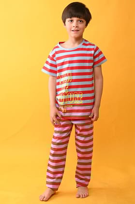 I AM THE FUTURE STRIPED SHORT SLEEVES PYJAMA SET - SKY/RED-0-6 MONTHS / 2N / SKY/RED