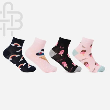 Designer Socks For Girls- Pack Of 4 Assorted 3-5 Years