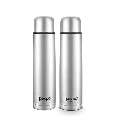 Pexpo 24 Hrs Hot & Cold 350 ML Stainless Steel Insulated ISI Certified Flask, Silver, Pack of 2,Flamingo | Thermosteel | Leak-Proof | Eco-Friendly | Office | Home | kitchen | Travelling | Hiking Flask