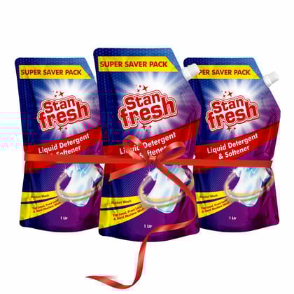 STANFRESH LIQUID DETERGENT & SOFTENER -1 LTR–POUCH (Single, Pack of 3)