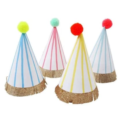 Stripe Pompom Party Hats (set of 8)