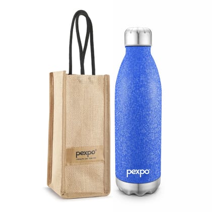 Pexpo Stainless Steel Hot and Cold Vacuum Insulated Flask with Jute Bag, 1.5L, Blue, Electro | Lightweight & Keeps Drinks Hot/Cold for 24+ Hours