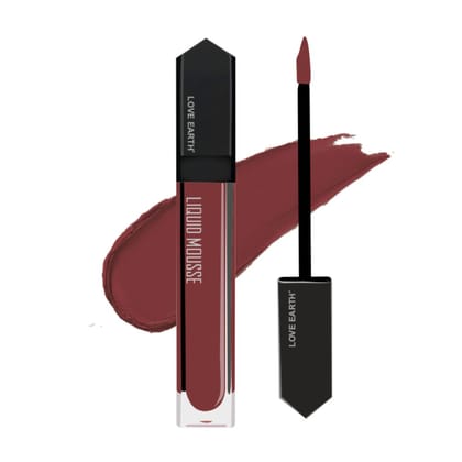 Love Earth Liquid Mousse Lipstick - Irish Coffee Matte Finish | Lightweight, Non-Sticky, Non-Drying,Transferproof, Waterproof | Lasts Up to 12 hours with Vitamin E and Jojoba Oil - 6ml