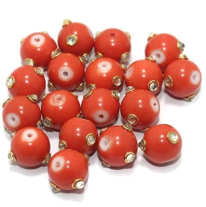 20 pcs 12mm Glass Kundan Beads Round Orange-Orange / Glass