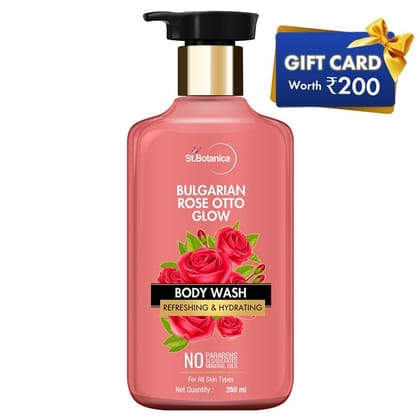 BULGARIAN ROSE OTTO GLOW BODY WASH / SHOWER GEL, 250 ML With Gift Card.