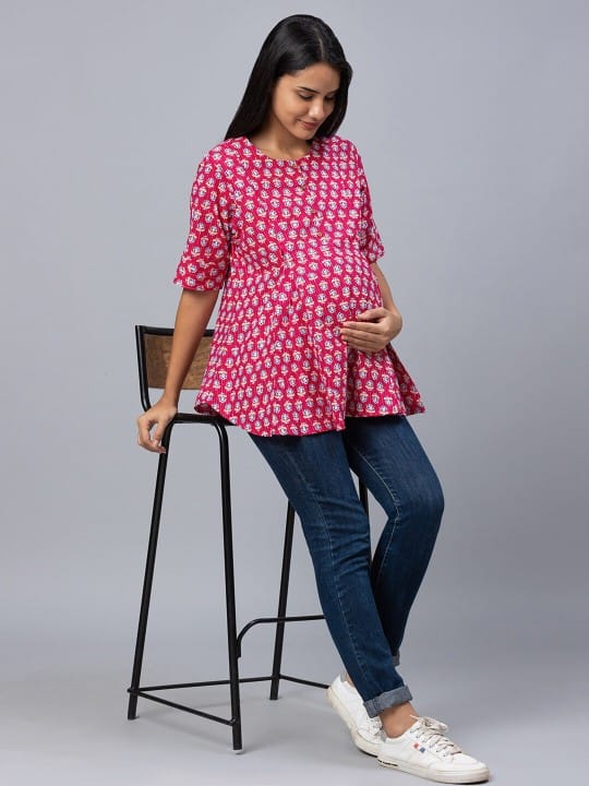 Floral Printed Pure Cotton Maternity Top