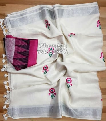 AWESOME LINEN COTTON PRINTED SAREE - 2145
