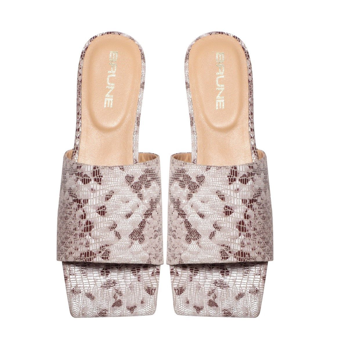 Snake Print Leather Squared Toe Ladies Slide-In Slippers by BRUNE & BARESKIN-38/5