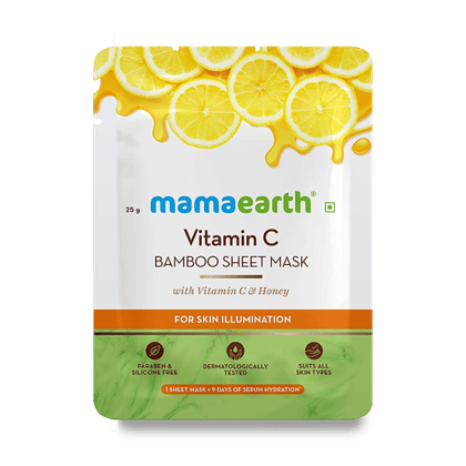 Mamaearth Vitamin C Bamboo Sheet Mask With Vitamin C And Honey For Skin Lightening & Dryness, 25 gm Single