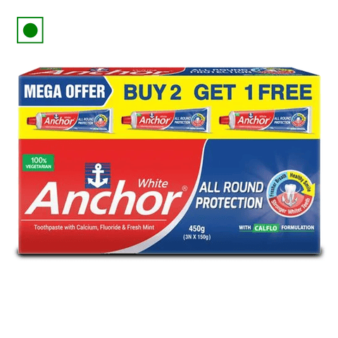 Anchor White All Round Protection Toothpaste Pack Of 3, 450 gm Pack