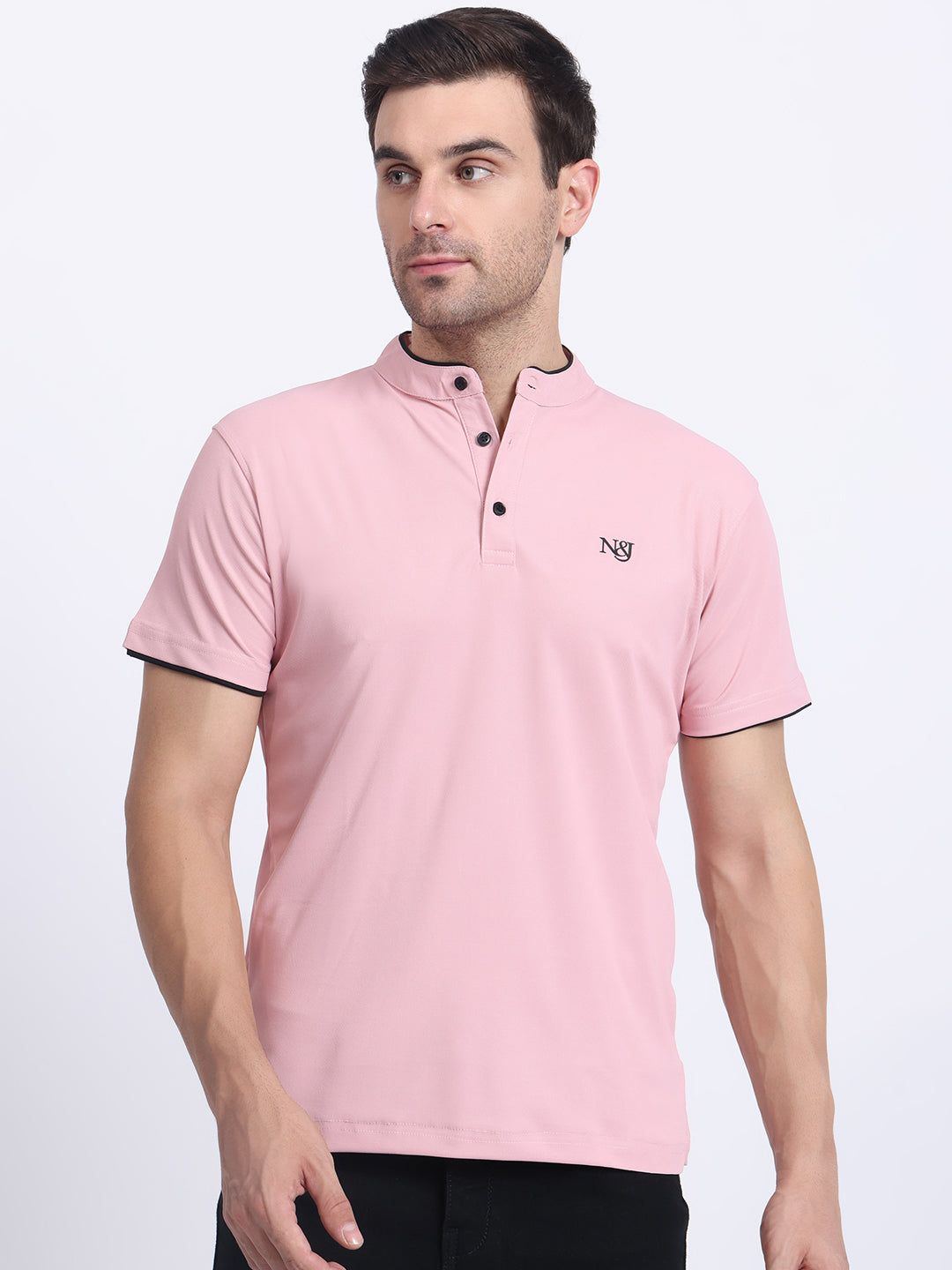 Rose Gold Us Polo Henley Neck T-shirt-M
