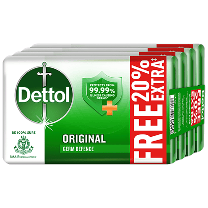 Dettol Bathing Soap Bar - Original, 99.99% Germ Protection, Dermatologically Tested, 125 Gram (Pack Of 4)(Savers Retail)