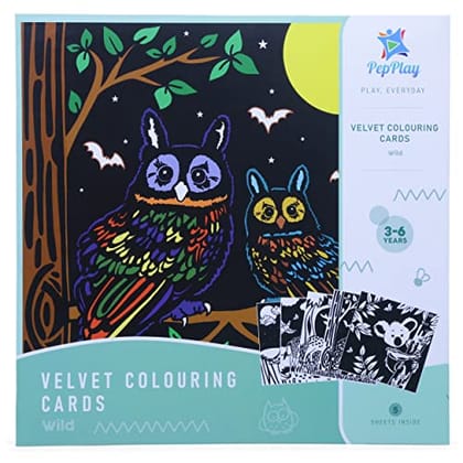         PepPlay Velvet Coloring Card Kit, Set of 5 Travel Friendly, No Mess Art for Kids, Art and Craft, Wild Theme Colouring, DIY Activity, Animals Drawing, Gifts for Kids Ages 3+       