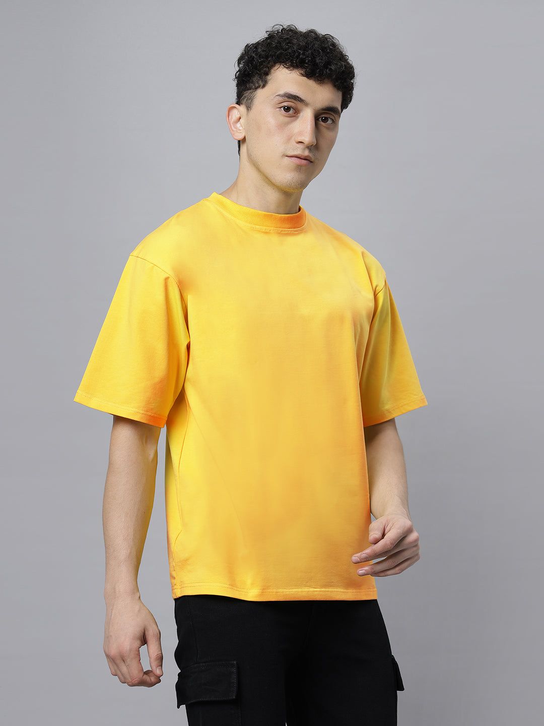 Yellow Supima Oversize Round Neck T-shirt-S