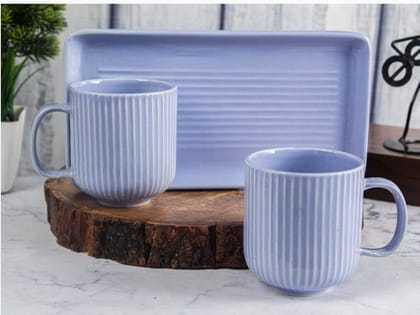 Set of 2 ceramic mugs with tray |  Handmade Tableware | Coffee mugs microwave safe-GREEN