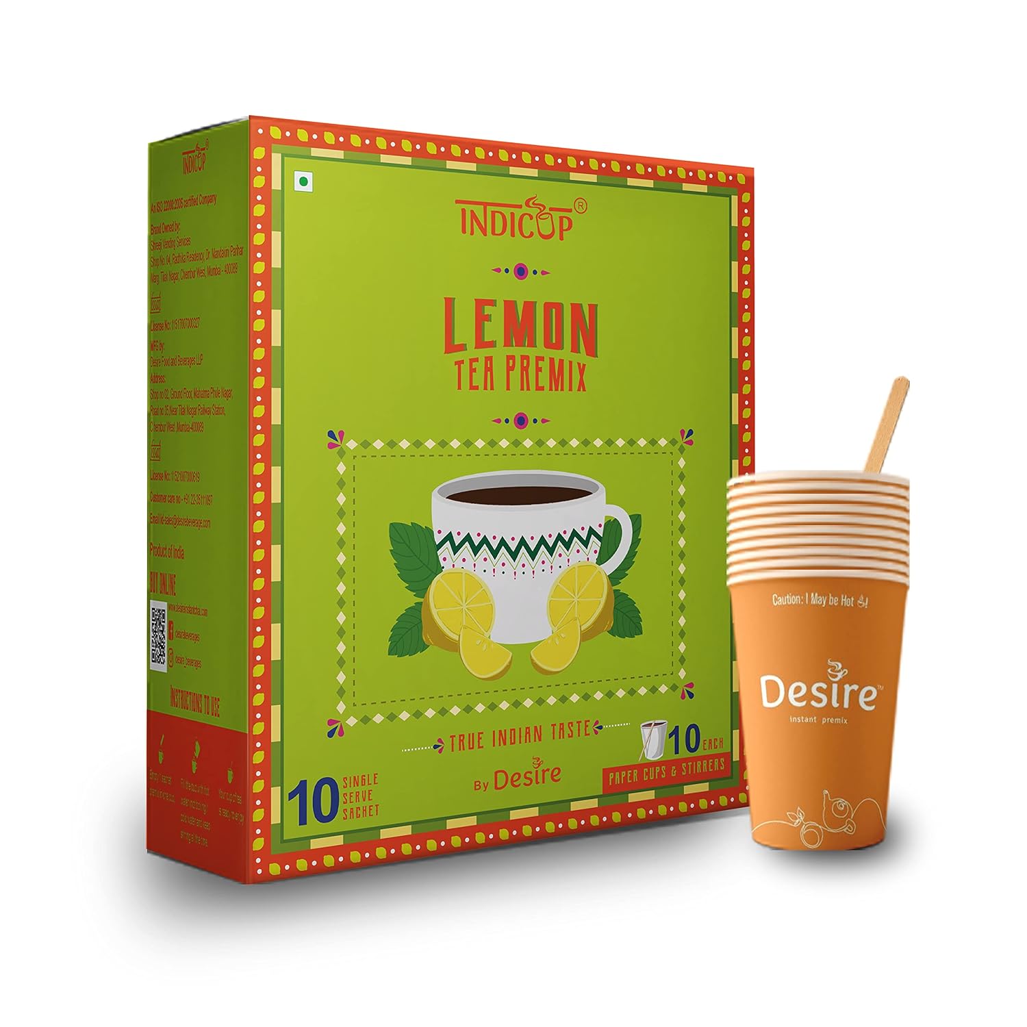 INDICUP Lemon Tea Instant Premix, Pack of 1 - 10 Sachets