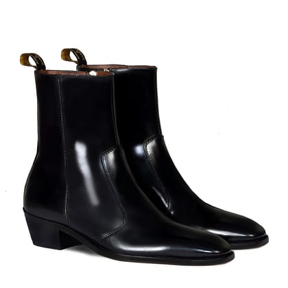 Cuban Heel Boots Stitched Black Leather with Zip Closure by Brune & Bareskin-40/6
