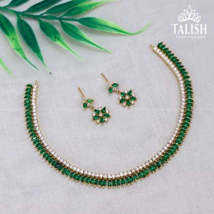 Elegant Green and Gold Necklace and Earring Set - Talish Jewellery
