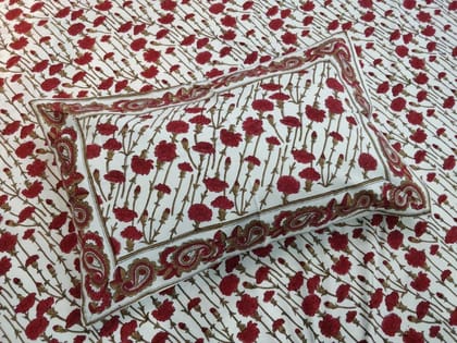 Red-Multicolor Handblock Printed Cotton Double Bedcover with Pillow Covers (Set of 3) - Jaipur Handblocks