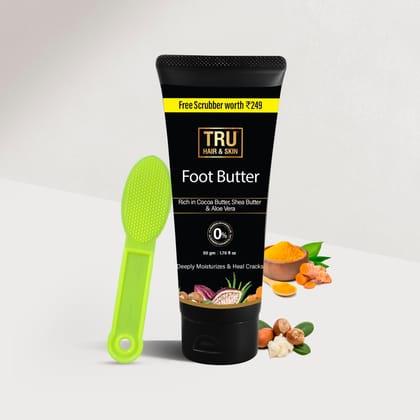 Tru Hair & Skin Foot Butter With Free Foot Scrubber | For Cracked Heels | 50gm-Default