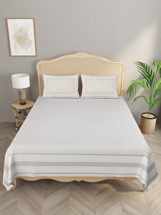 Double King Bedsheet with 2 Pillow Covers with Gold print-Gold / Double King (90X108 Inches) / Regular