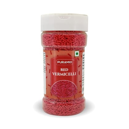 Puramio Red Vermicelli Sprinkles For Cake Decoration, 125 gm