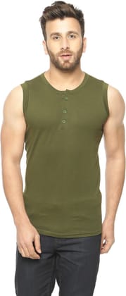 Gritstones Olive Green Sleeveless Round Neck T-Shirt