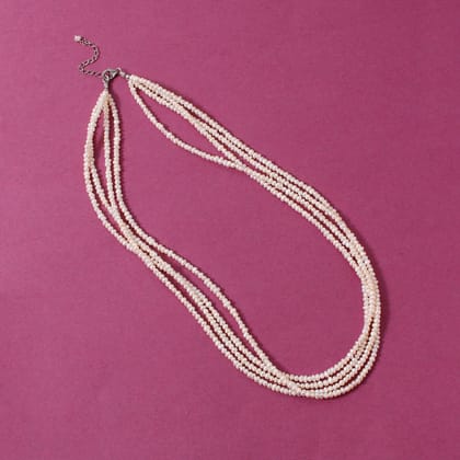 Classic White Pearl Multi-Strand Gemstone Necklace – Elegance & Serenity-16 inch
