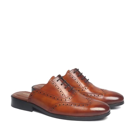 Tan Comfy Lace-up Leather Formal Mules by Brune & Bareskin-40/6
