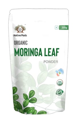 Native Pods Organic Moringa Leaf Powder - USDA & Indian Organic Certified - MultiVitamin - Raw Superfood - Sun Dried - 200g
