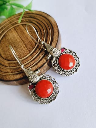 Silver Look-Alike Elephant Earrings with Monalisa Stones | Sarichka-Red