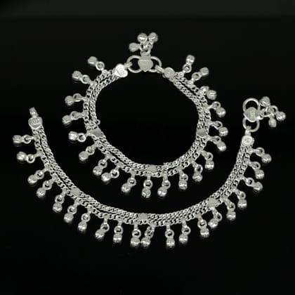 6.5" Inches long sterling silver handmade gorgeous charm baby kids anklets, excellent hanging noisy bells customized kids jewelry ank242