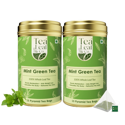 Mint Green Tea Boosts Metabolism & Detox Herbal Tea for Hot/Iced 30 Pyramid Tea Bags Pack of 2