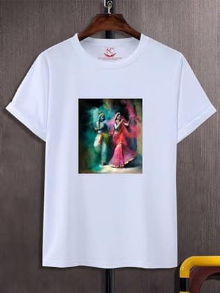 NITYANAND CREATIONS Round Neck White Holi T-Shirt for MEN-HOLI-T-SHIRT-11521-L