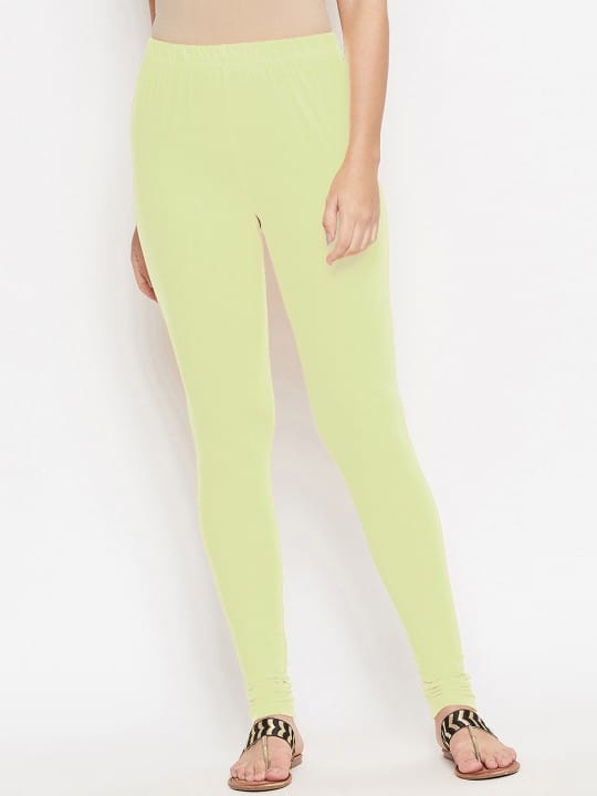 Women Black & Lime Green Pack Of 2 Solid Churidar-Length Leggings
