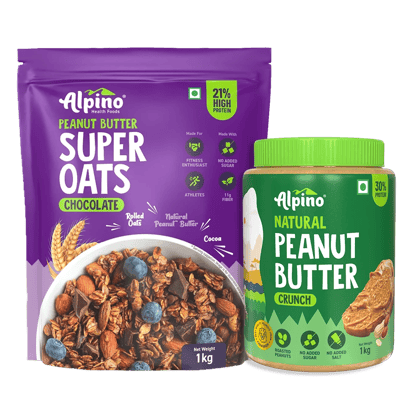 PRE-WORKOUT HEALTHY FAT & FIBER COMBO - High Protein Rolled Oats 1kg & Natural Peanut Butter Crunch 1kg - Super Saver Pack