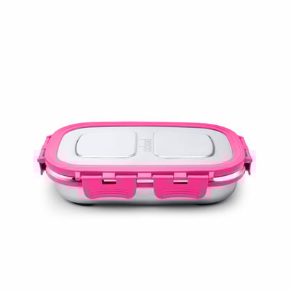 PEXPO Stainless Steel Tiffin Box for Kids with Separate Container, Pink, Steel Mate | Leak-Proof & BPA-Free