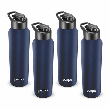 PEXPO Stainless Steel Sports/Fridge Water Bottle, 750 ml, Denim Blue, Chromo Xtreme | Wide Mouth & Leak-Proof Water Bottle (Pack of 4)