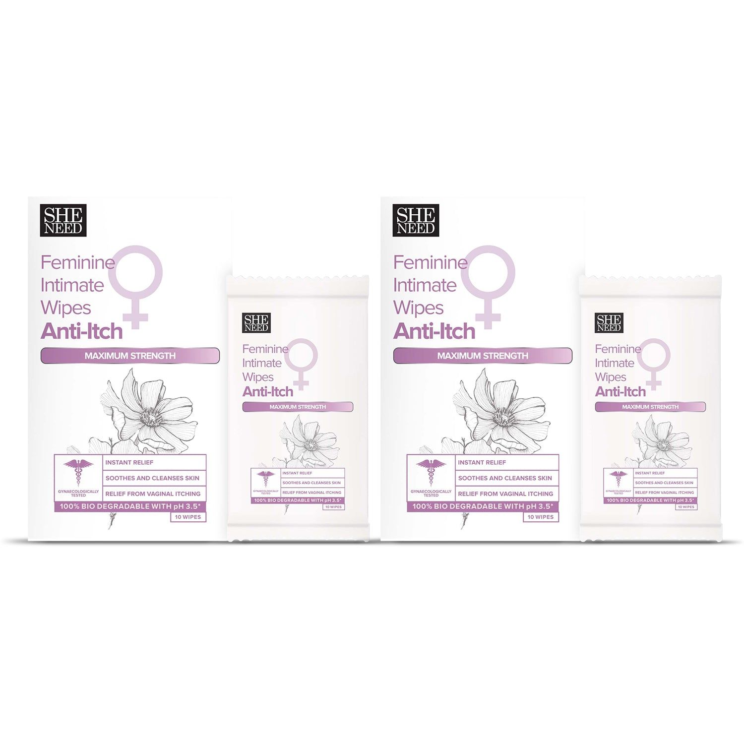 SHENEED Feminine Intimate Anti -itch wipes with maximum strength 10N (pack of 2) for all skin types|instant relief from itching|relief from irritation| Refreshing Cleansing| Travel friendly| clin