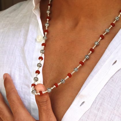 Om namah Silver Rudraksha Mala-24 inches